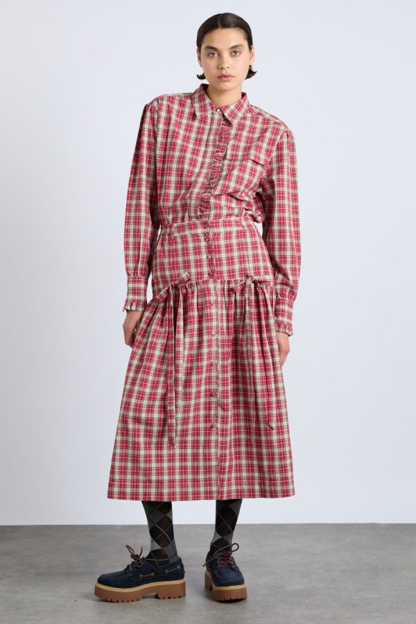 Damson Madder Co-ords | Women | bronte button through midi skirt - red check None - Image 3