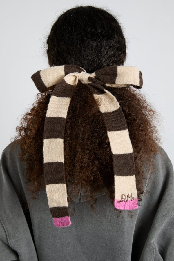 knitted hair bow in stripe - ecru & choc None Women | Hair Accessories Damson Madder