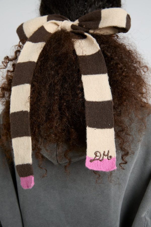 knitted hair bow in stripe - ecru & choc None Women | Hair Accessories Damson Madder - Image 3