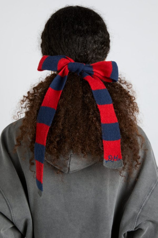 Hair Accessories | knitted hair bow in stripe - navy & red None | Damson Madder Women