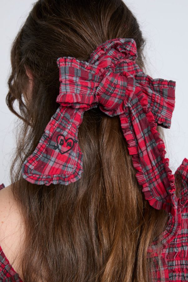 Hair Accessories | Women Damson Madder red check bow scrunchie None