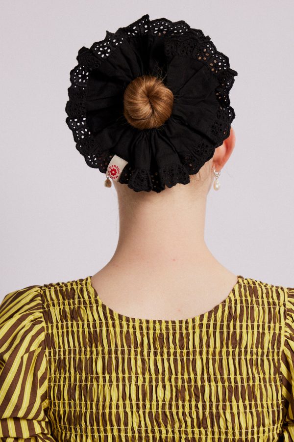 Women Hair Accessories | Damson Madder scrunchie with broderie edge - black None