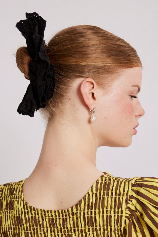 Women Hair Accessories | Damson Madder scrunchie with broderie edge - black None - Image 4