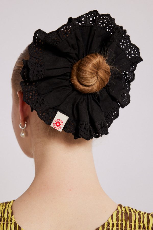 Women Hair Accessories | Damson Madder scrunchie with broderie edge - black None - Image 2