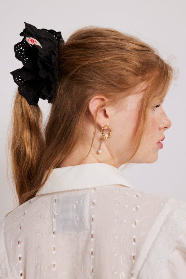 Women Hair Accessories | Damson Madder scrunchie with broderie edge - black None - Image 3