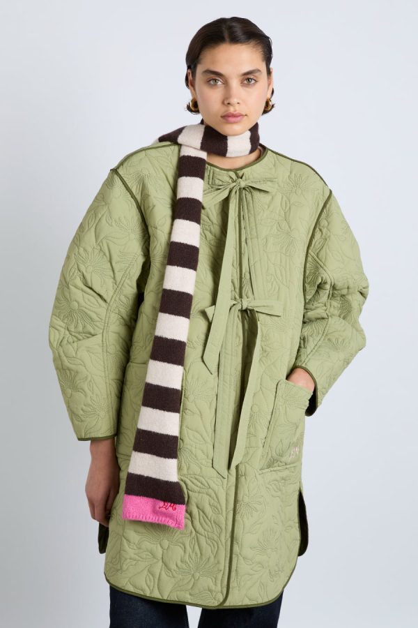 Women skinny stripe scarf in choc & ecru None | Cold Weather Accessories Damson Madder