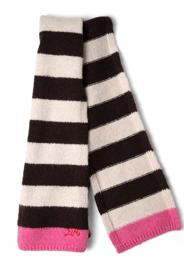 Women skinny stripe scarf in choc & ecru None | Cold Weather Accessories Damson Madder - Image 5