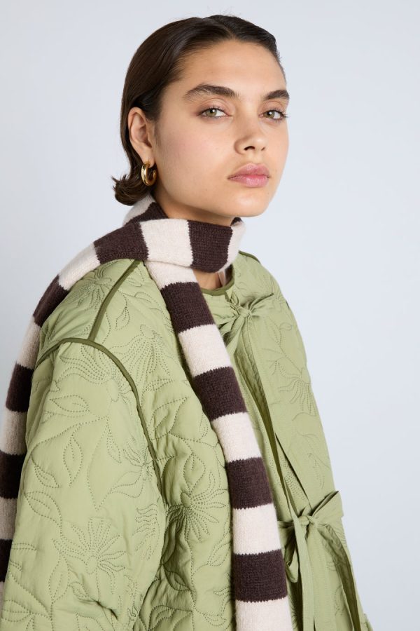 Women skinny stripe scarf in choc & ecru None | Cold Weather Accessories Damson Madder - Image 3