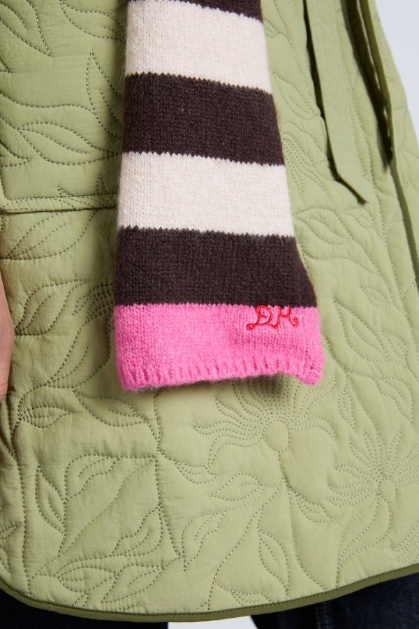 Women skinny stripe scarf in choc & ecru None | Cold Weather Accessories Damson Madder - Image 2