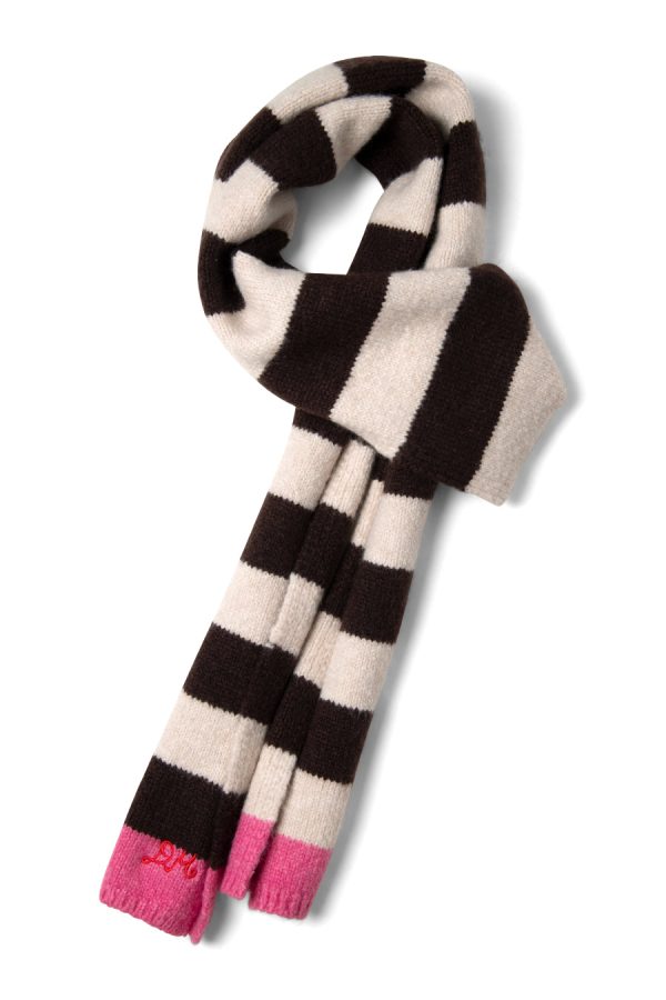 Women skinny stripe scarf in choc & ecru None | Cold Weather Accessories Damson Madder - Image 6