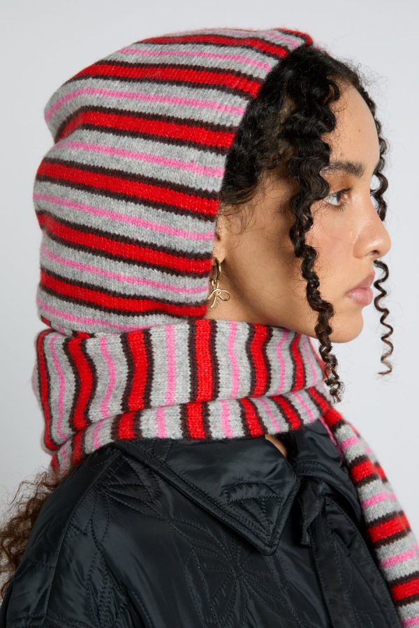 Hats | hooded scarf in stripe None - Damson Madder Women - Image 5