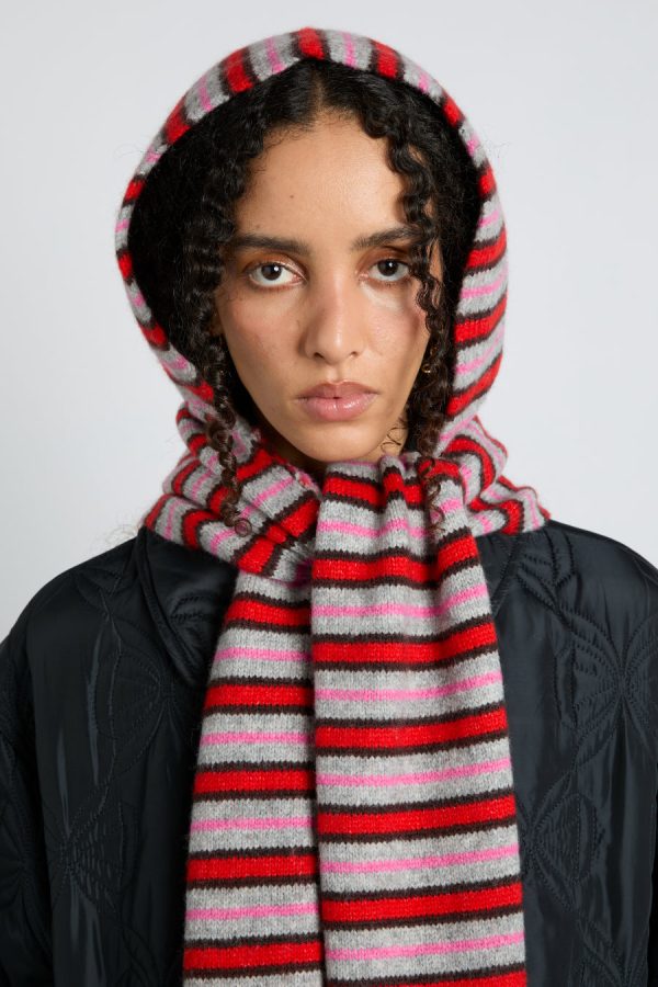 Hats | hooded scarf in stripe None - Damson Madder Women - Image 6