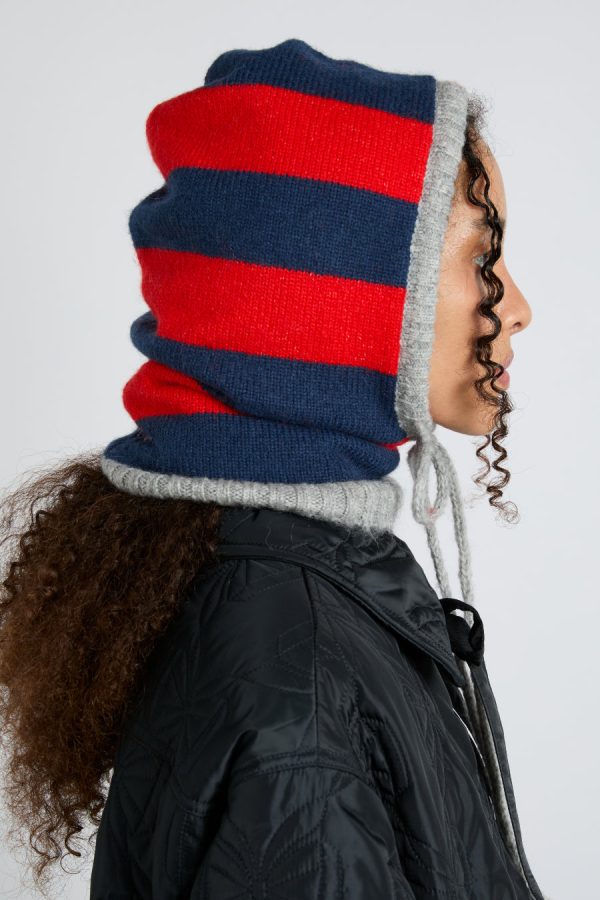 Damson Madder Hoods | Women | hood in red & navy with grey tie None - Image 3