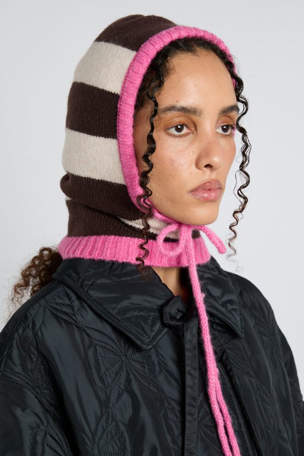 Women Hoods | Damson Madder hood in cream & choc with pink tie None