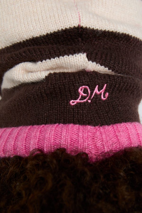 Women Hoods | Damson Madder hood in cream & choc with pink tie None - Image 6