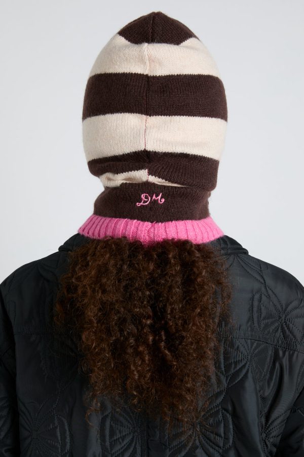 Women Hoods | Damson Madder hood in cream & choc with pink tie None - Image 5
