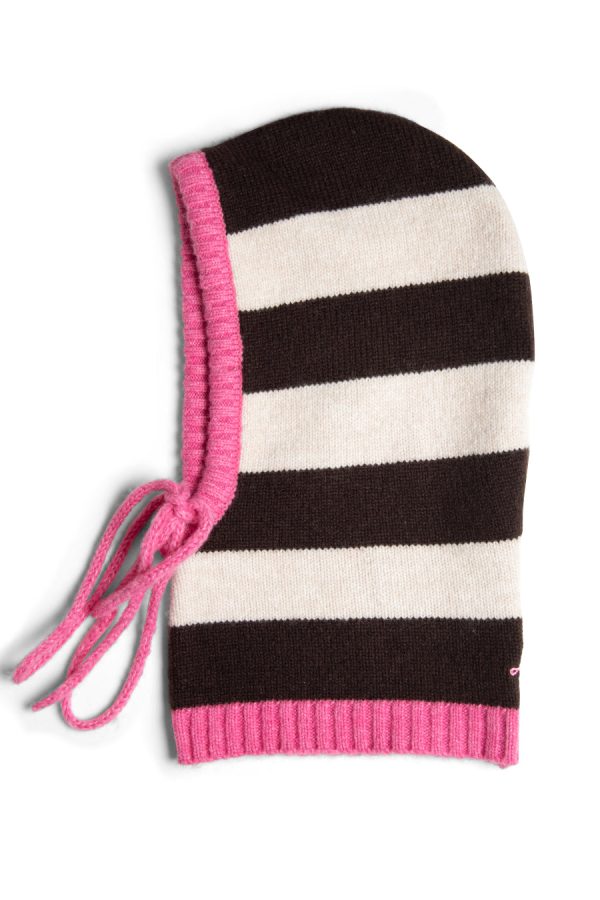 Women Hoods | Damson Madder hood in cream & choc with pink tie None - Image 4