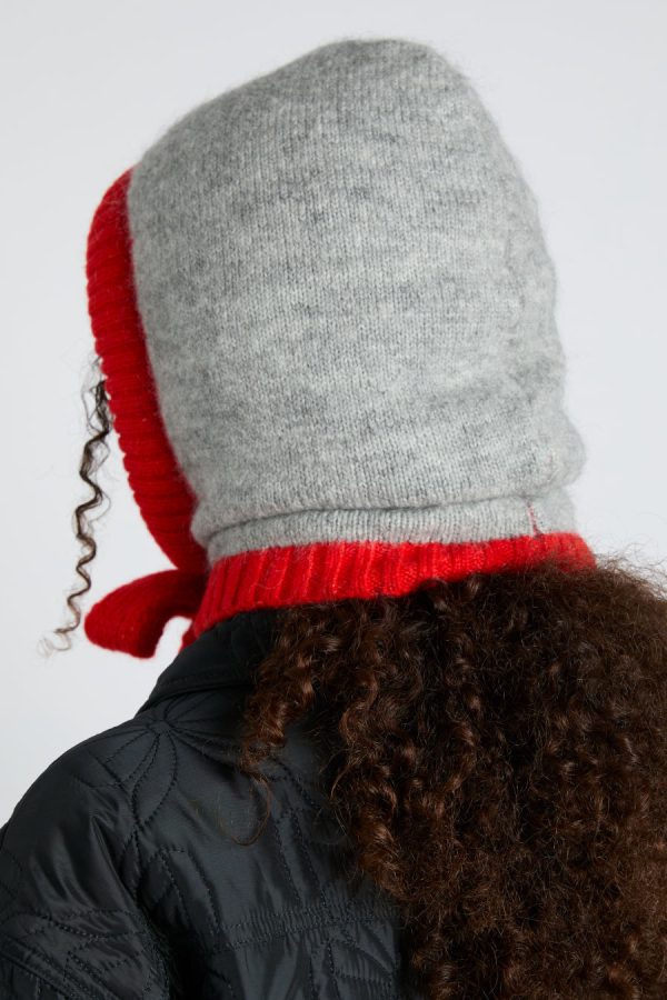 Women Hoods | Damson Madder hood in grey marl with red tie in premium yarn None - Image 4