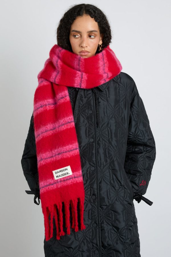 Scarves Damson Madder | Women pink & red fluffy stripe scarf None