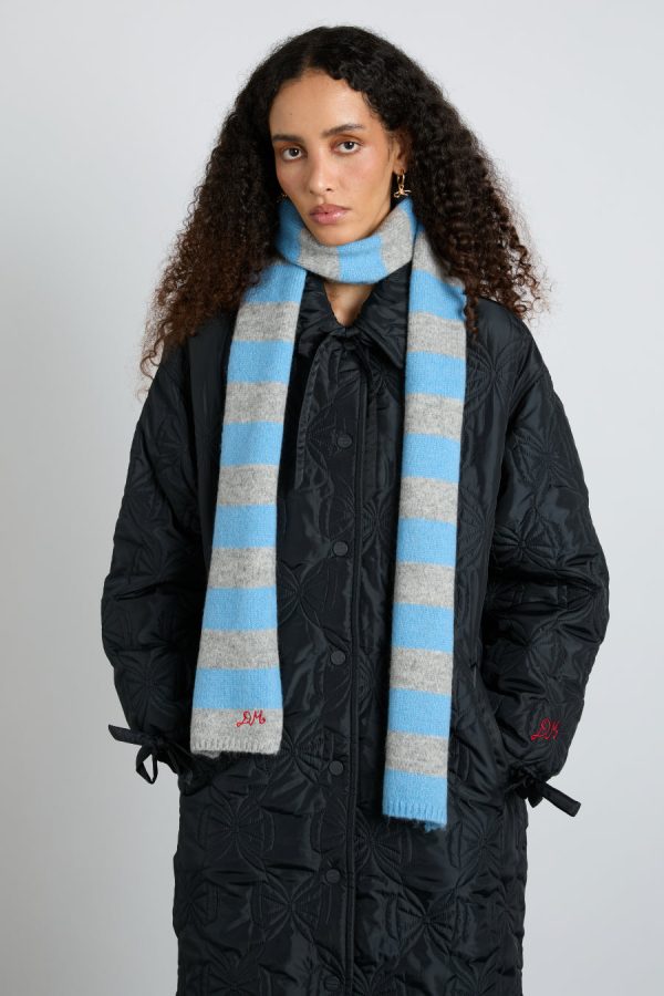 Scarves | Women Damson Madder skinny stripe scarf in grey & blue None