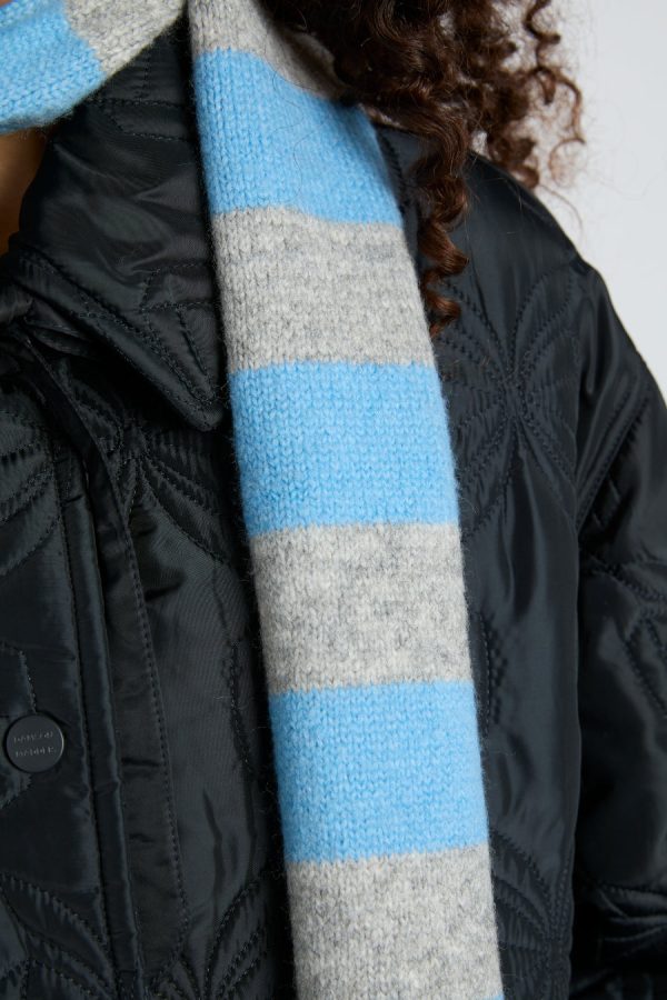 Scarves | Women Damson Madder skinny stripe scarf in grey & blue None - Image 2