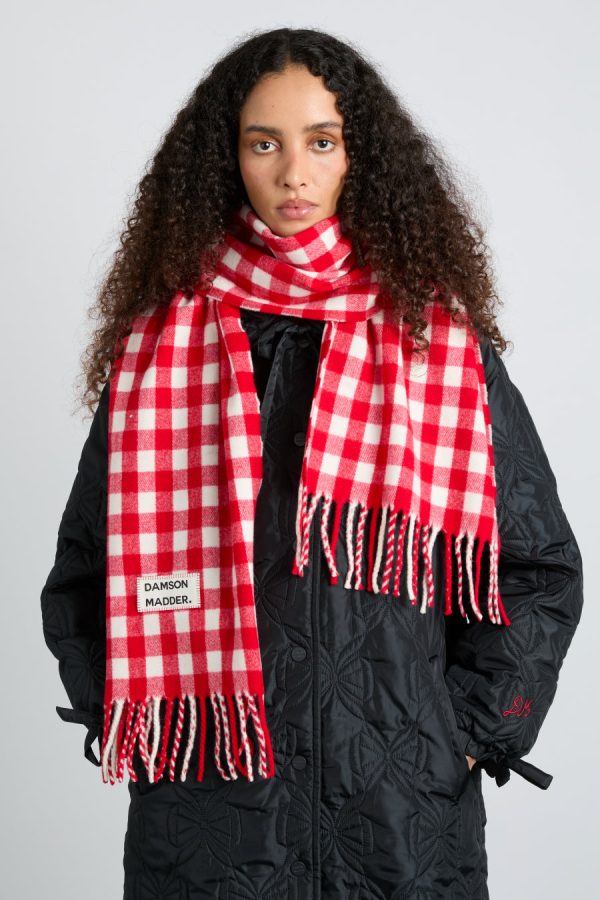gingham scarf in responsible wool - red None Women | Scarves Damson Madder