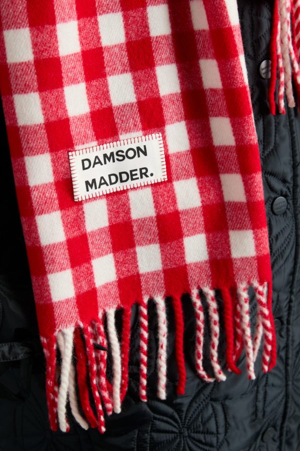 gingham scarf in responsible wool - red None Women | Scarves Damson Madder - Image 5