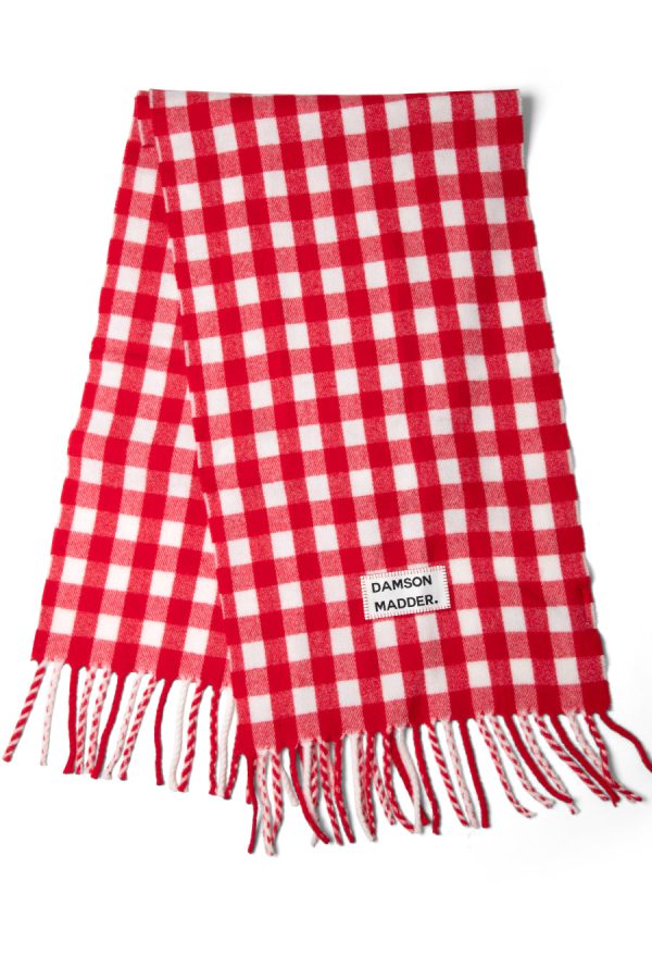 gingham scarf in responsible wool - red None Women | Scarves Damson Madder - Image 2
