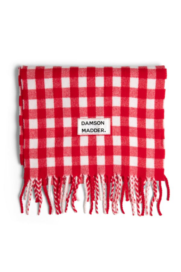 gingham scarf in responsible wool - red None Women | Scarves Damson Madder - Image 4