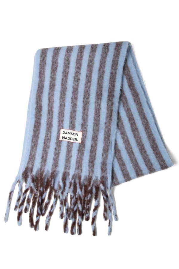 chocolate & baby blue fluffy stripe scarf None Women | Scarves Damson Madder - Image 5