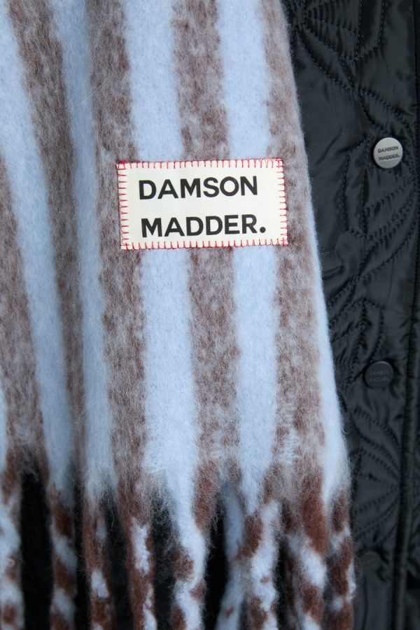 chocolate & baby blue fluffy stripe scarf None Women | Scarves Damson Madder - Image 2