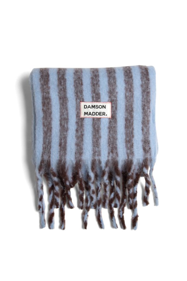 chocolate & baby blue fluffy stripe scarf None Women | Scarves Damson Madder - Image 3