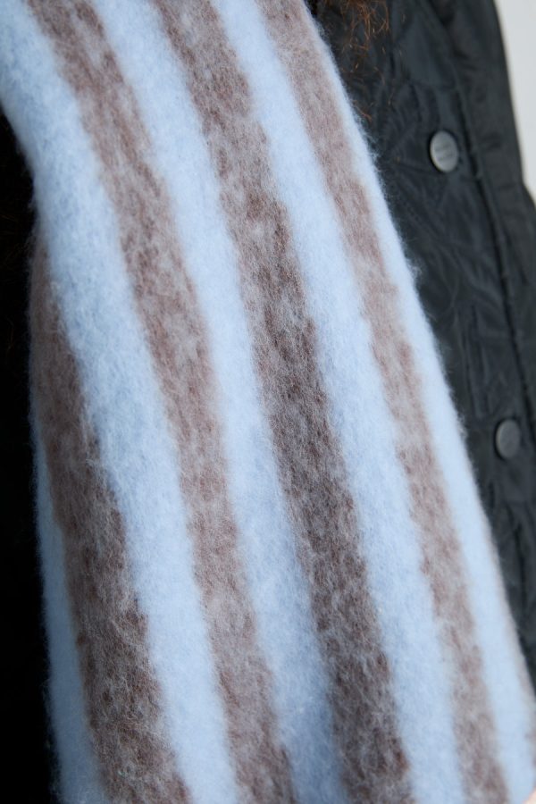 chocolate & baby blue fluffy stripe scarf None Women | Scarves Damson Madder - Image 4