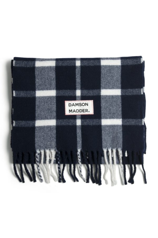 Scarves | navy & ecru check scarf in responsible wool None - Damson Madder Women - Image 3