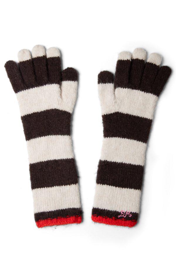 Gloves Damson Madder Women | long gloves in choc & ecru stripe None