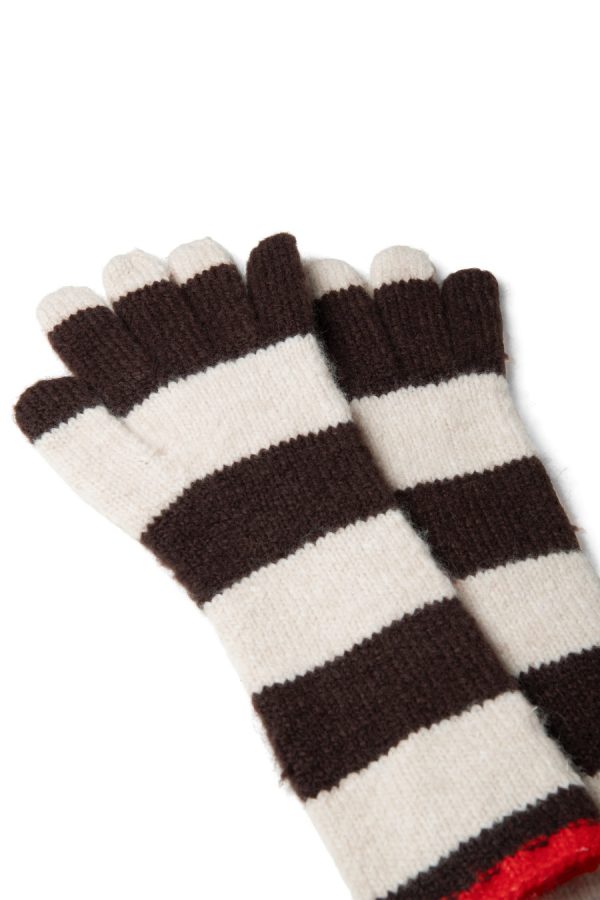 Gloves Damson Madder Women | long gloves in choc & ecru stripe None - Image 2