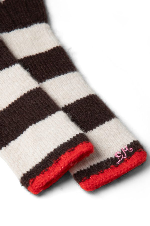 Gloves Damson Madder Women | long gloves in choc & ecru stripe None - Image 3
