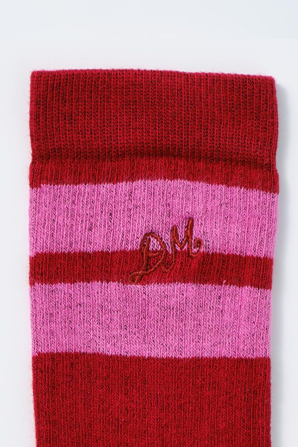 Socks Women | calf length socks - red & pink stripe None Damson Madder - Image 3