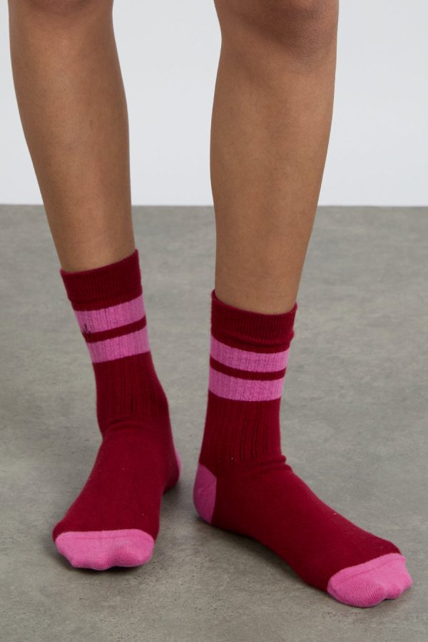 Socks Women | calf length socks - red & pink stripe None Damson Madder - Image 2