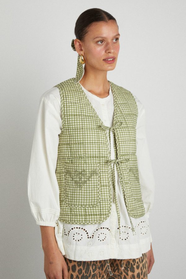 arte reversible tie gilet - green gingham None Women | Gilets Damson Madder