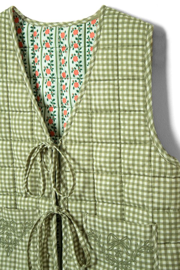 arte reversible tie gilet - green gingham None Women | Gilets Damson Madder - Image 6