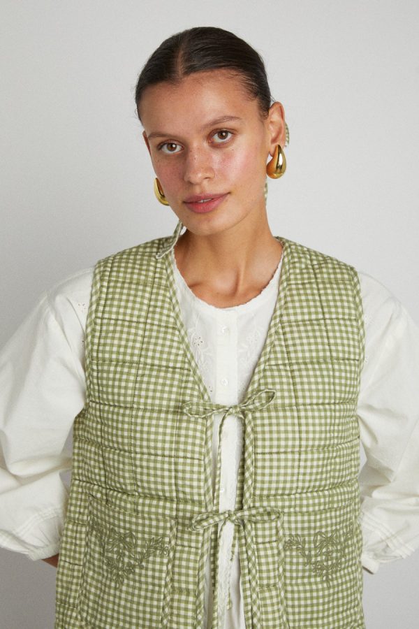 arte reversible tie gilet - green gingham None Women | Gilets Damson Madder - Image 2