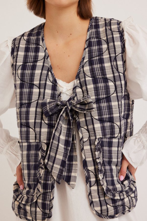 Women Gilets | Damson Madder arte tie gilet - navy check None - Image 4