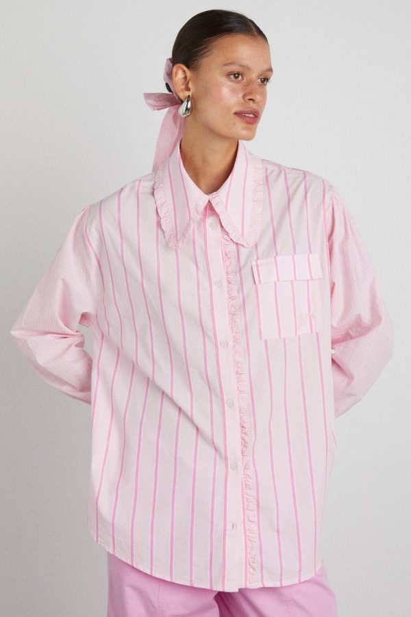 Women kendall ruffle shirt - pink stripe mix None | Tops Damson Madder