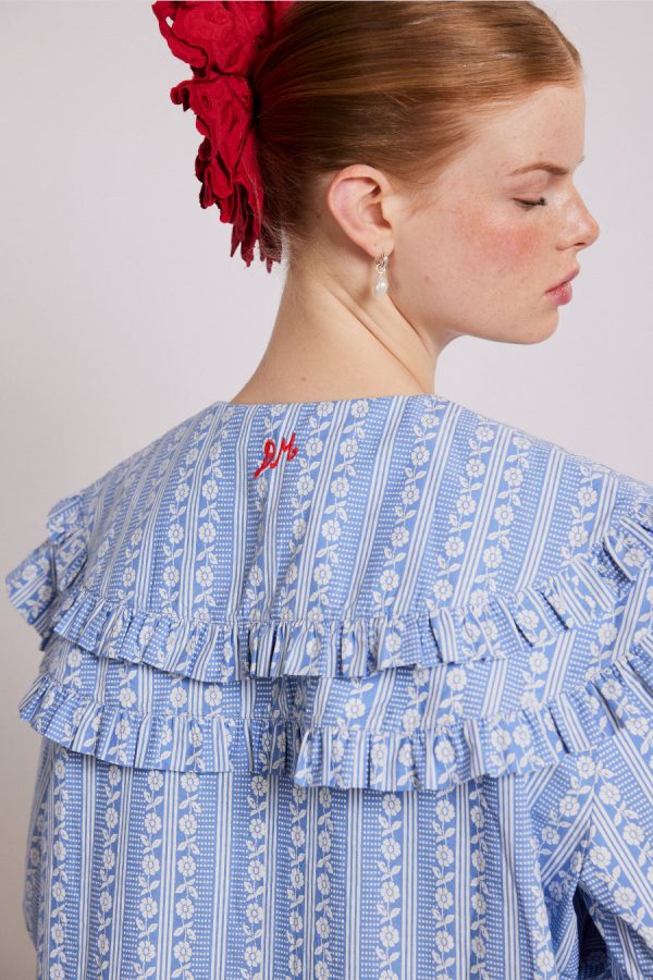 Tops | lois double collar blouse - blue None | Damson Madder Women - Image 3