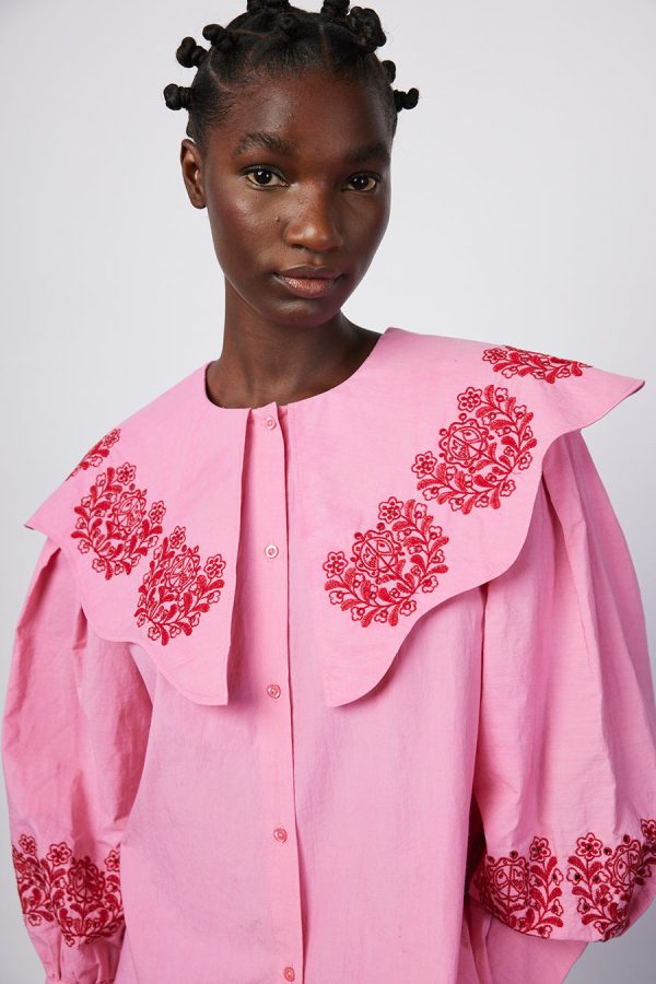 romeo organic cotton broderie blouse - pink None | Tops Damson Madder Women