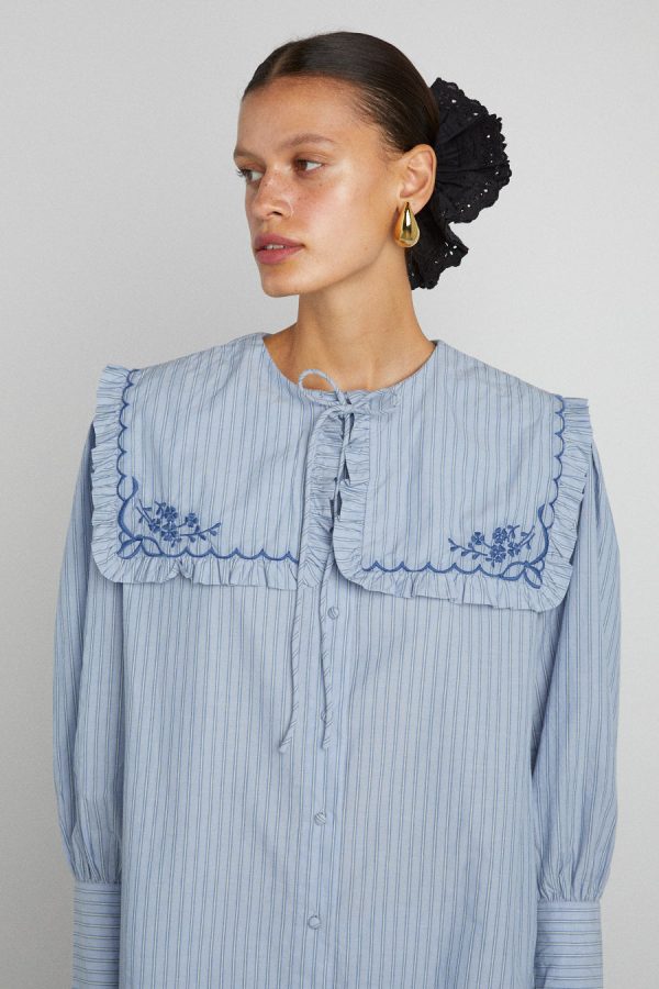 Women Damson Madder nordine square collar blouse - blue stripe None | Tops