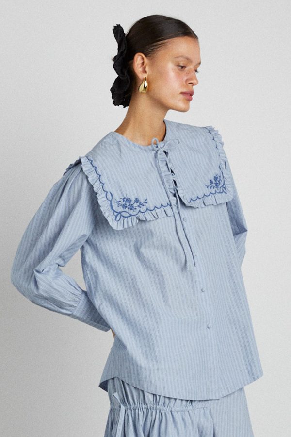 Women Damson Madder nordine square collar blouse - blue stripe None | Tops - Image 6