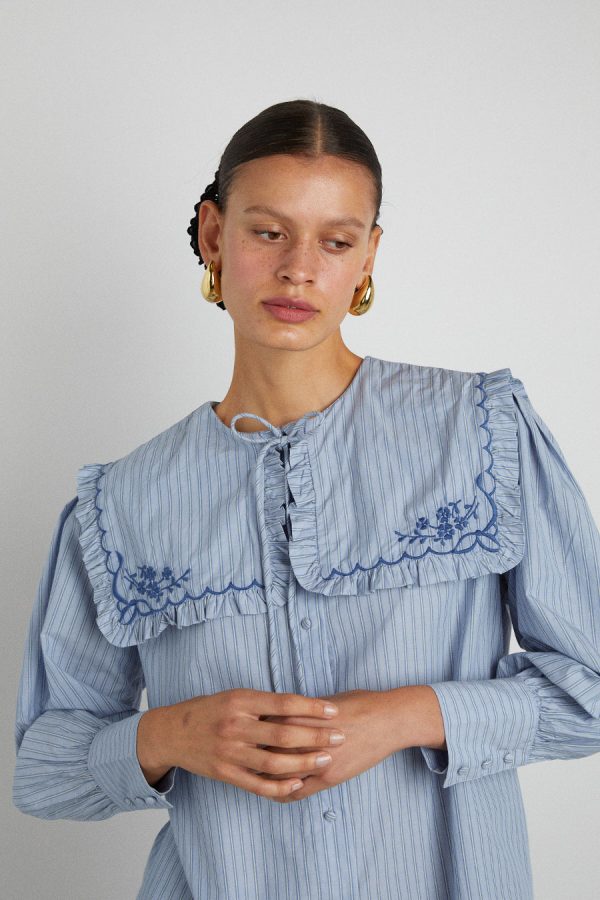 Women Damson Madder nordine square collar blouse - blue stripe None | Tops - Image 2