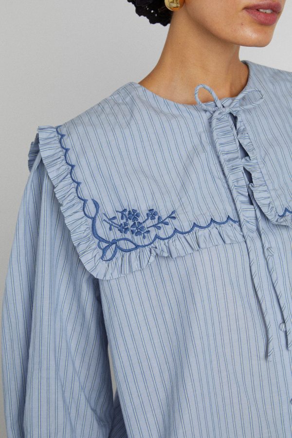 Women Damson Madder nordine square collar blouse - blue stripe None | Tops - Image 3